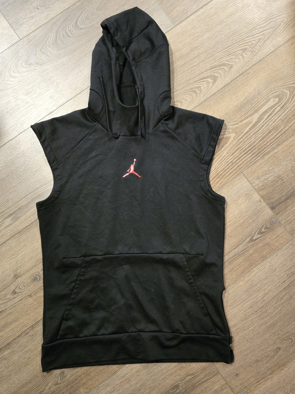 Jordan Black Sleeveless Hoodie with Red Jumpman Logo